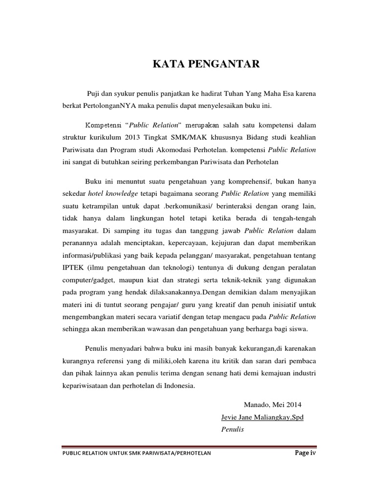 Kata Pengantar dan Daftar Isi Buku Public Relation Untuk