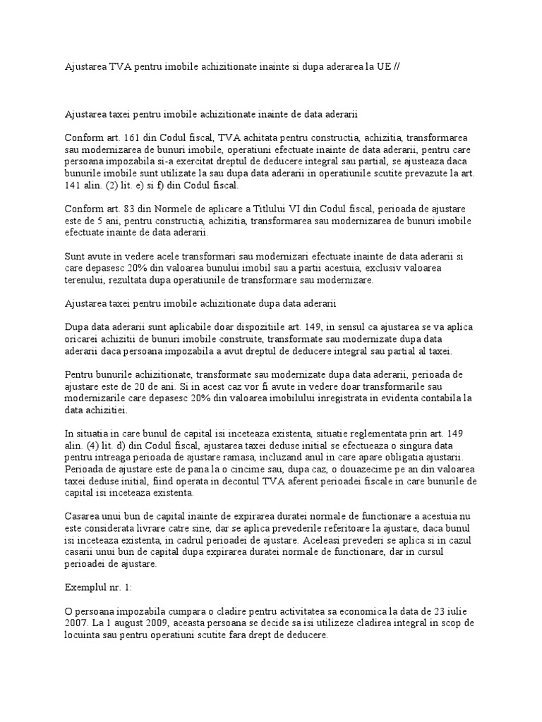 Ajustarea Tva Pentru Imobile Achizitionate Inainte Si Dupa Aderarea La Ue