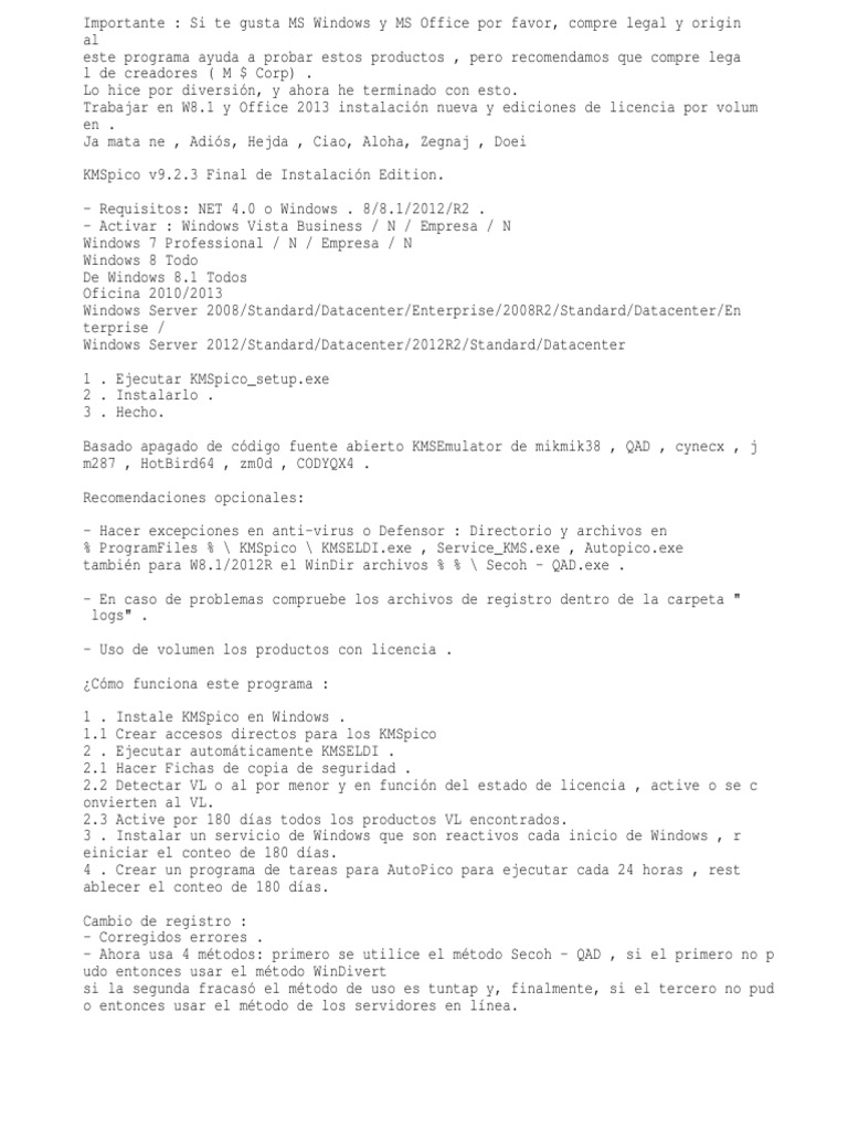 ReadMe KMSpico Install PDF Microsoft Windows Software