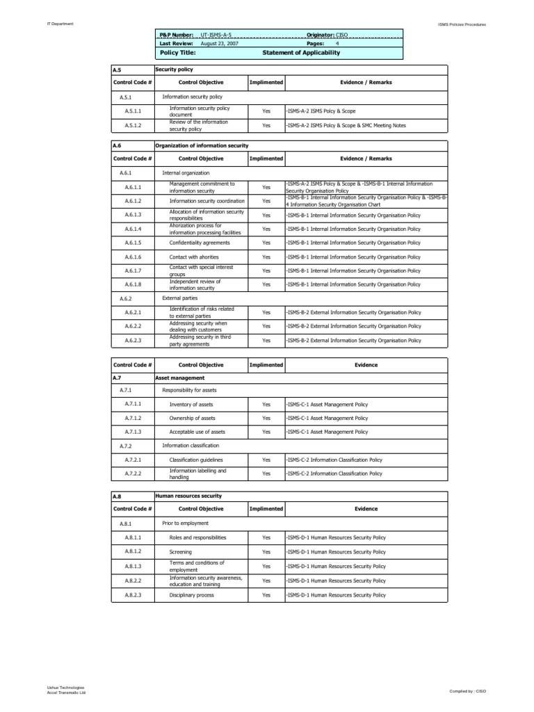 ISO 27001 Statement of Applicability Guide | PDF | Information Security ...