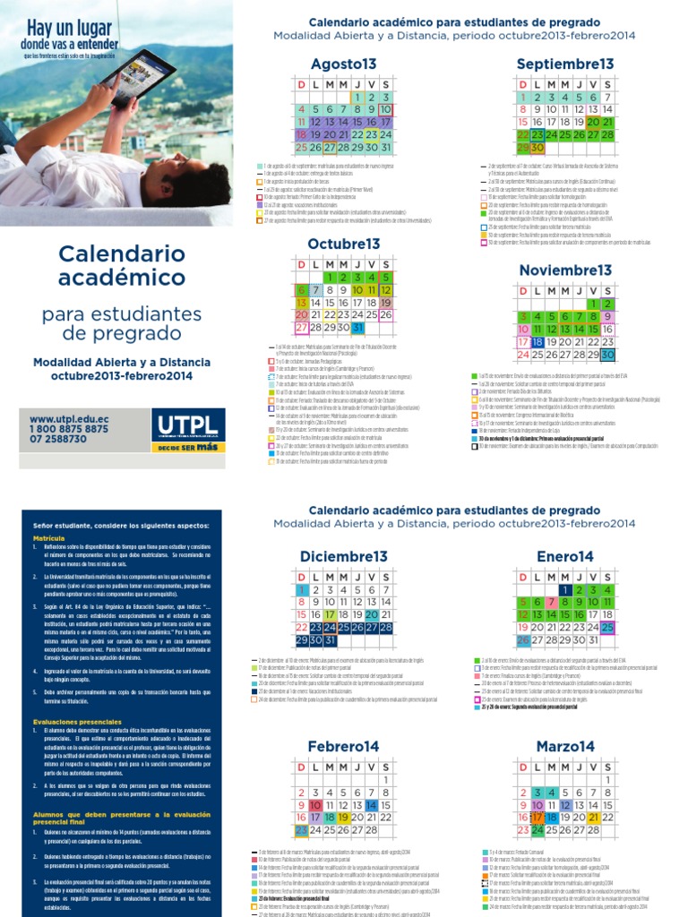 Utpl Calendario MAD 2013 2014  PDF  Universidad  Prueba (evaluación)