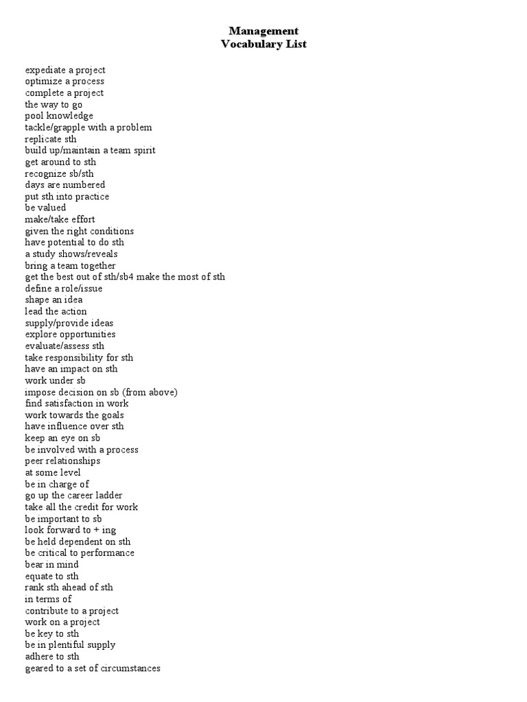 Management Vocabulary List | PDF | Economies | Business