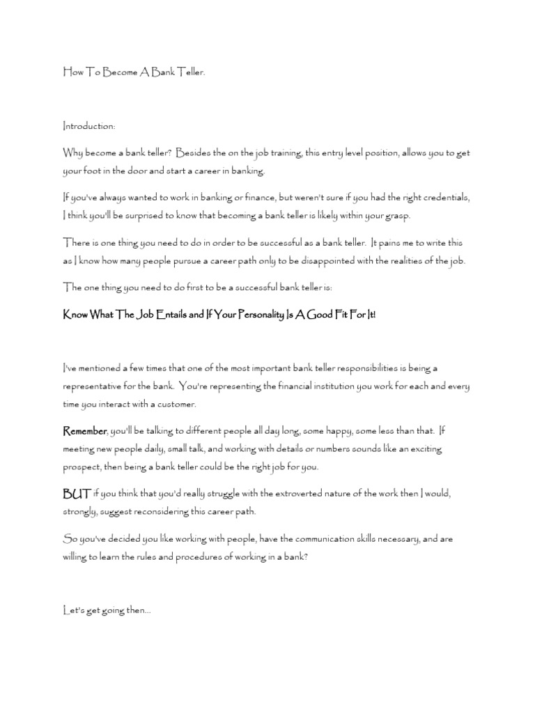 How to Become a Bank Teller - eBook | Background Check ...