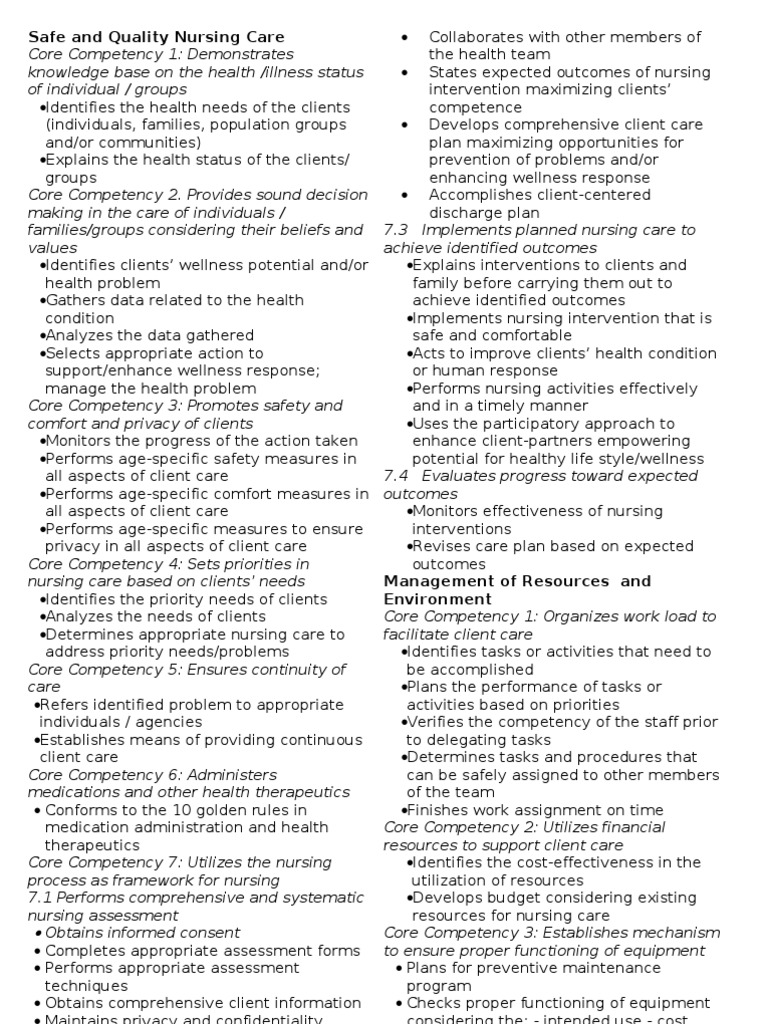 11 Core Competencies Part 1 to Part 2 Health Education Nursing