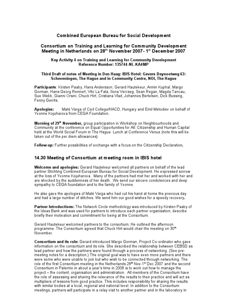 Consortium Meeting on Community Development | PDF | Per Diem ...
