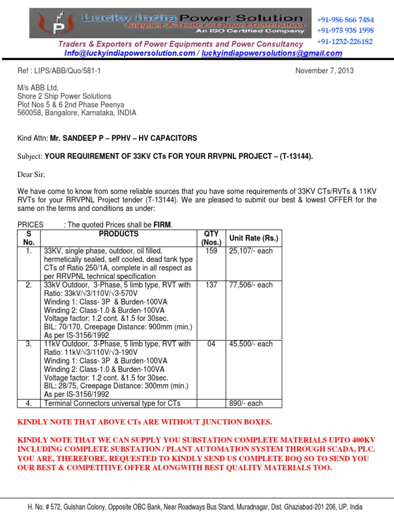 Power Equipment Offer for ABB | PDF