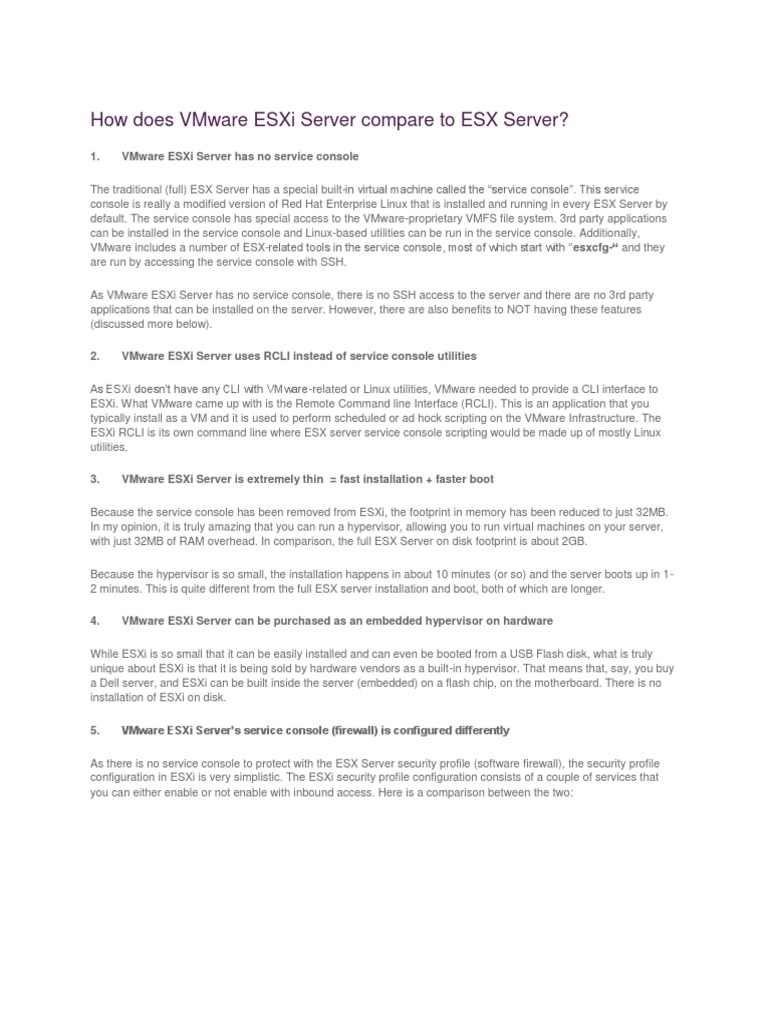 Difference Between ESX and ESXi | PDF | Operating System Technology