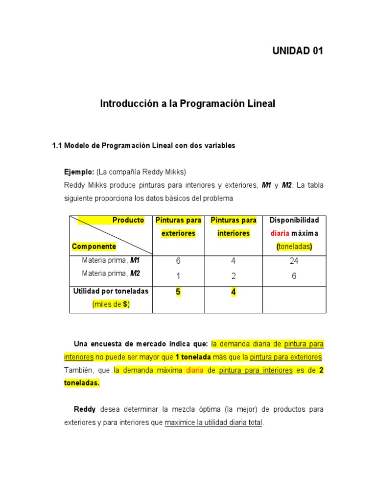 Introducción a la Programación Lineal | PDF | Métodos y materiales de ...