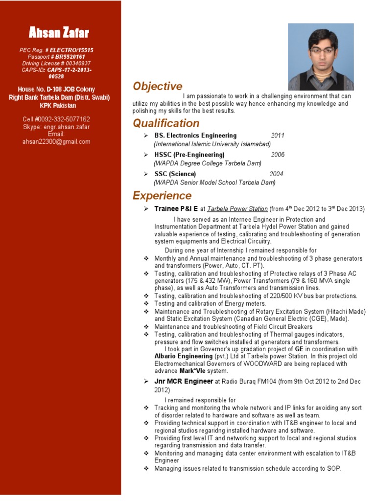 Ahsan Zafar: Electronics Engineer Profile | PDF