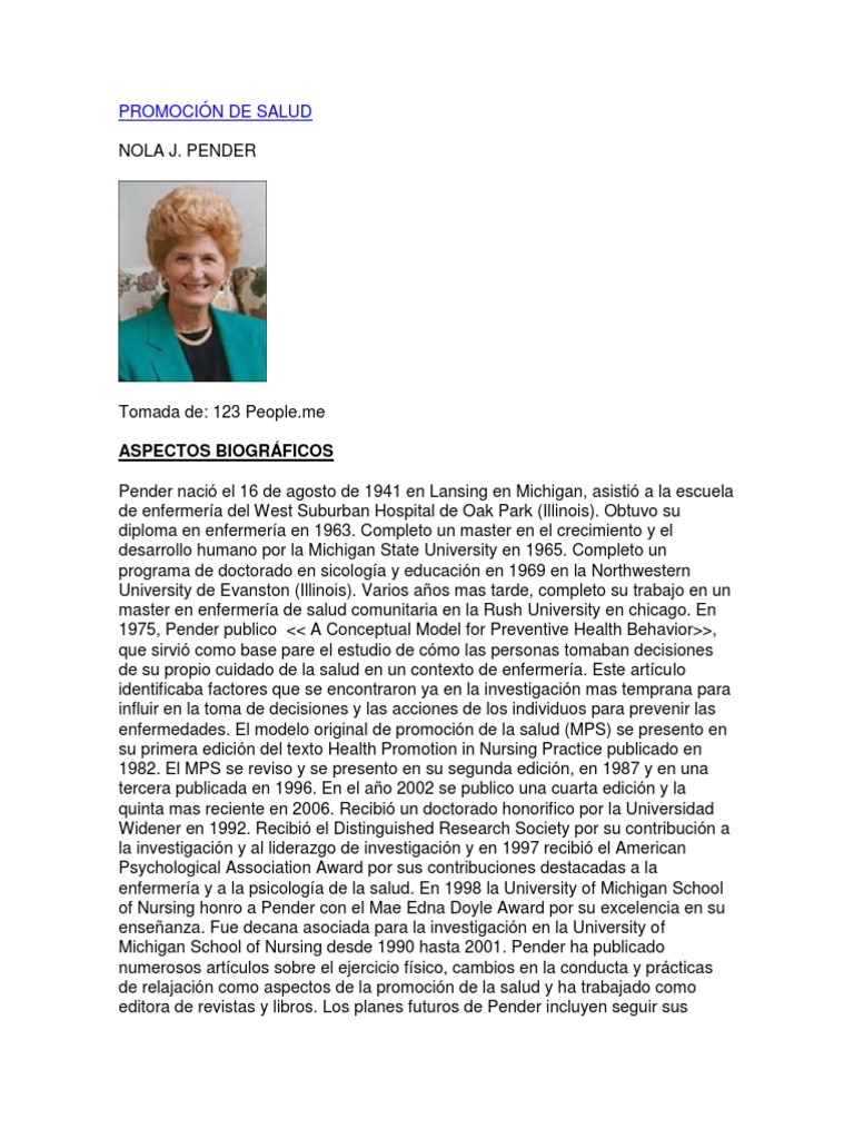 Nola Pender Enfermería Comportamiento