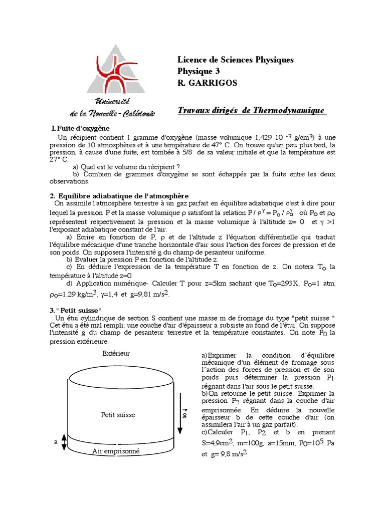 Travaux dirigés en Thermodynamique | PDF | Enthalpie de changement d ...