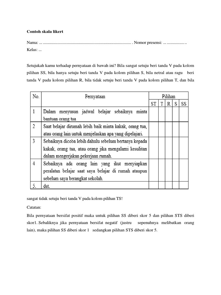 Contoh skala likert pdf riset