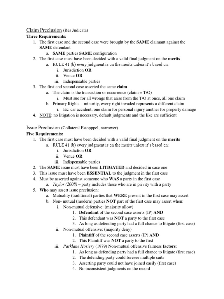 Claim & Issue Preclusion | PDF | Law