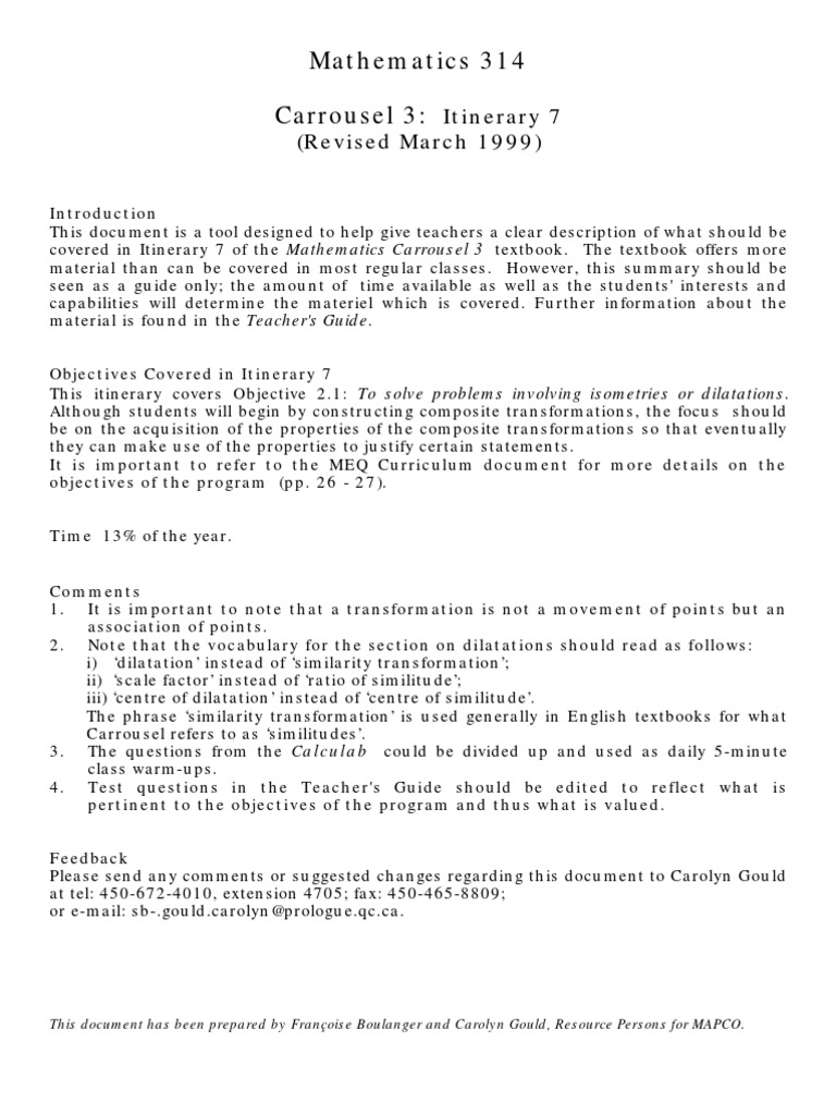 Itinerary 7 Overview for Mathematics 314 | PDF | Behavior Modification ...