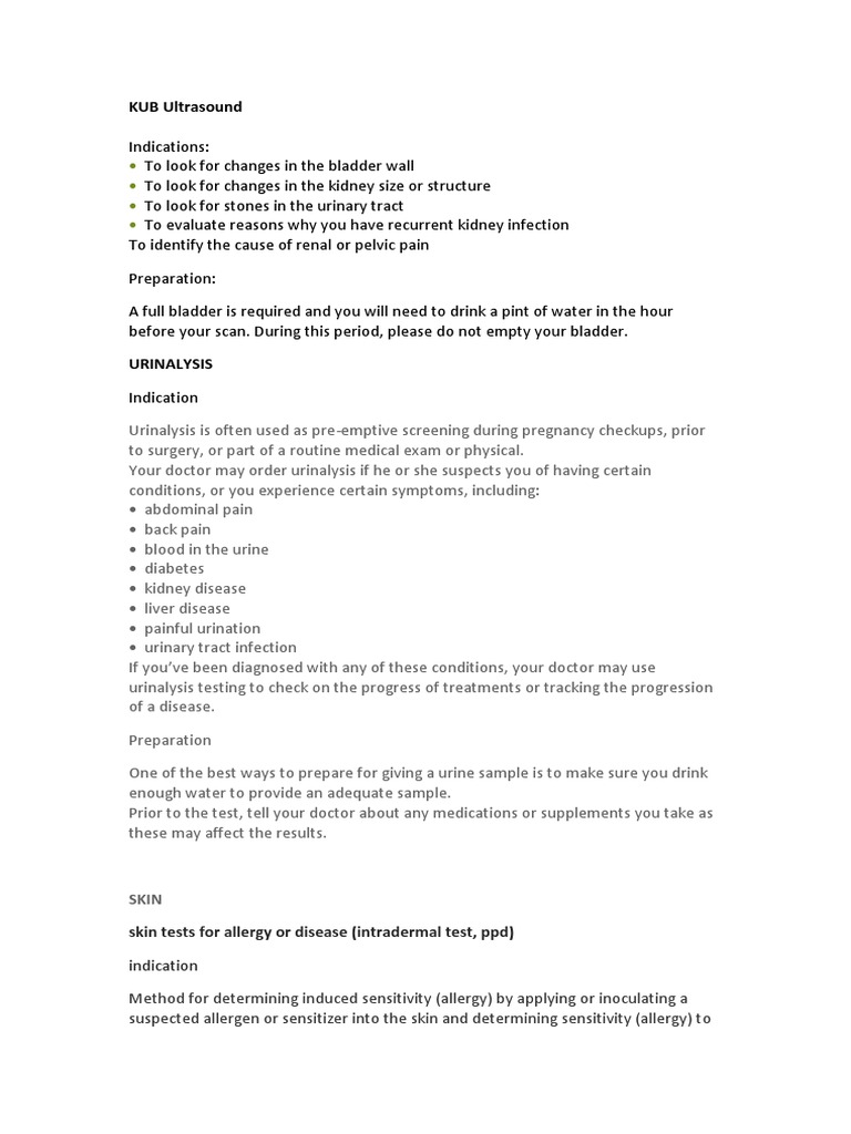 KUB Ultrasound Skin Tests For Allergy or Disease (Intradermal Test, PPD) PDF Allergy Biopsy