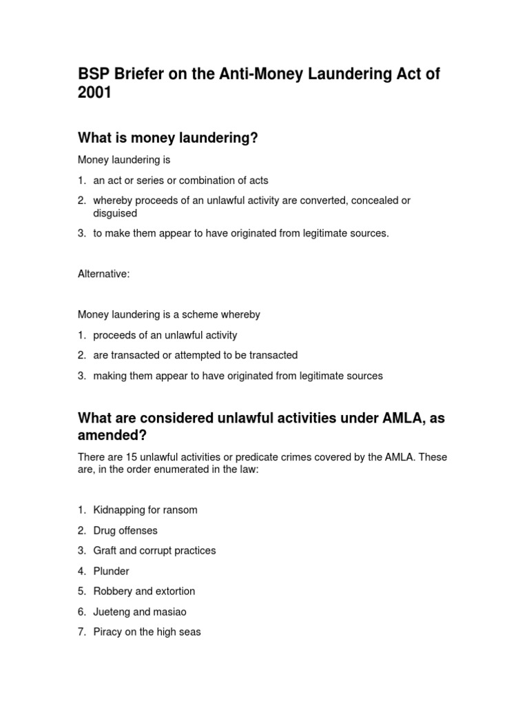 An Overview of the Anti-Money Laundering Act of 2001: Defining Money ...