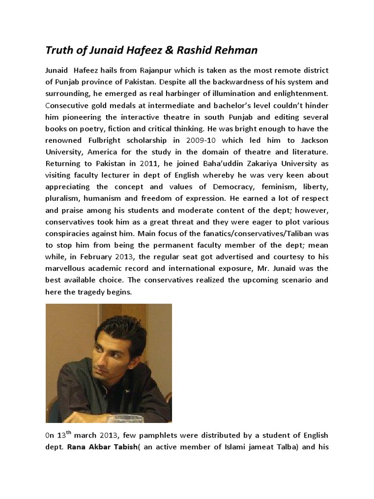 Misuse of Blasphemy Law, Junaid Hafeez & Murder of Rashid Rehman | PDF ...