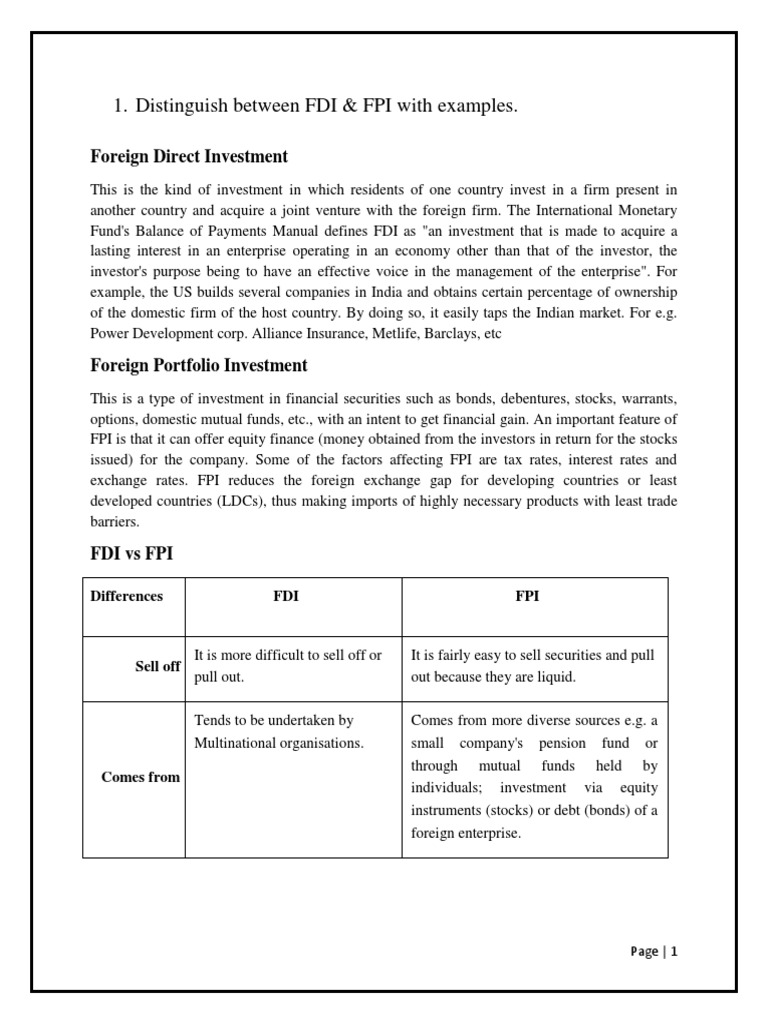 Distinguish Between FDI & FPI With Examples.: Foreign Direct Investment ...