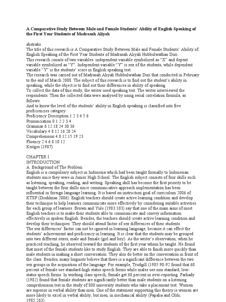 A Comparative Study Between Male and Female Students | PDF | Speech ...