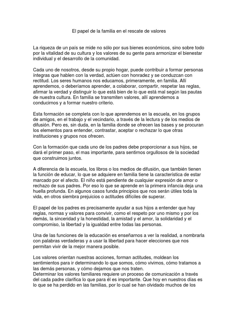 El papel de la familia en los valores | PDF | Familia | Amor