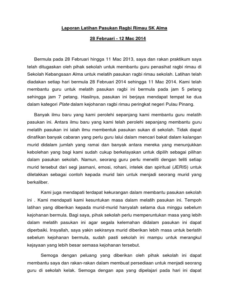 Laporan Latihan Pasukan Ragbi Rimau | PDF | Pengembangan Diri ...
