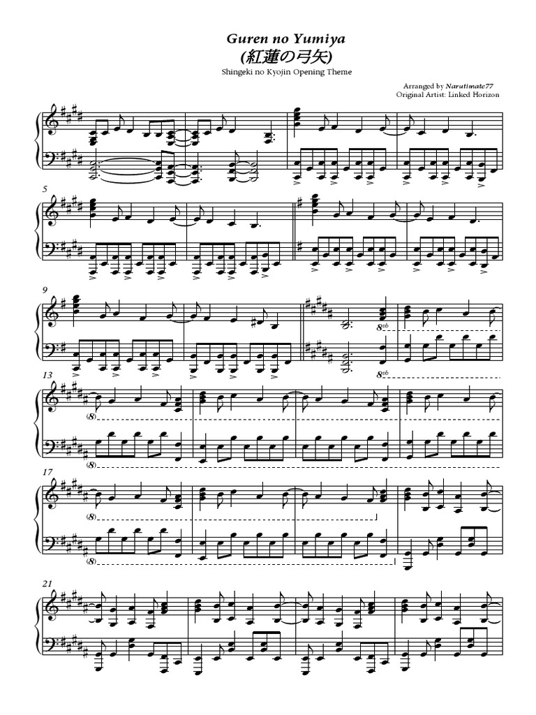 Shingeki No Kyojin Opening Theme Piano Sheets