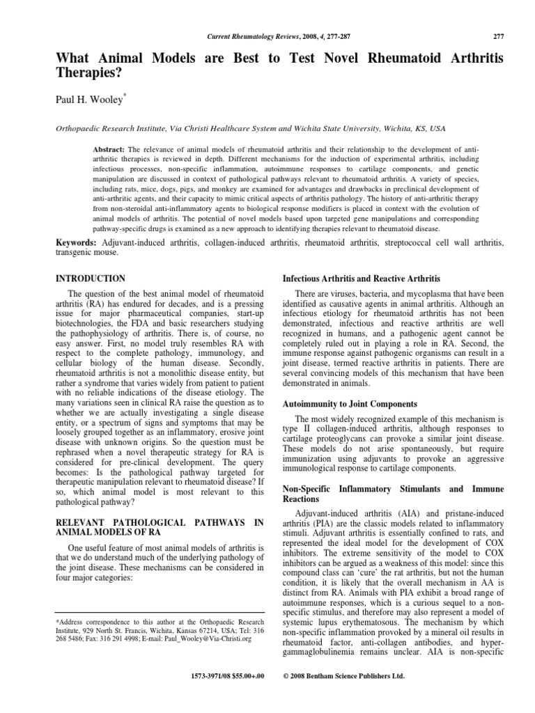 Animal ModelRA Therpy PDF