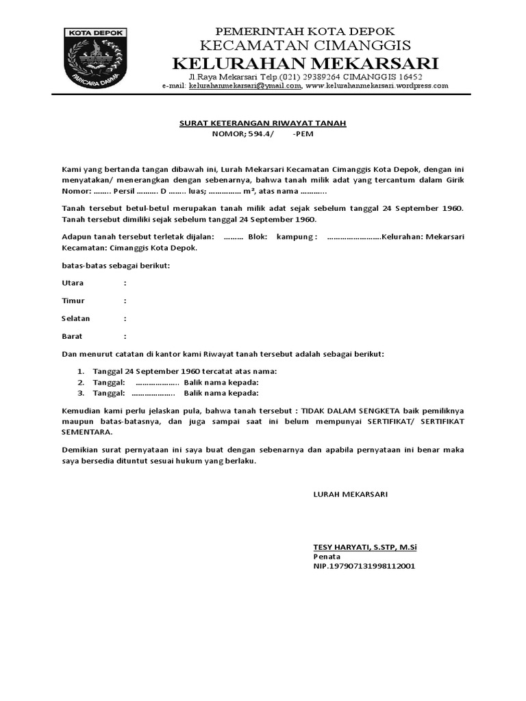 Surat Keterangan Riwayat Tanah Pdf
