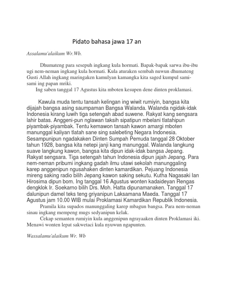 Pidato Bahasa Jawa Singkat 17 Agustus Kumpulan Referensi Teks Pidato