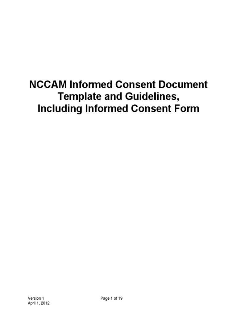 NCCAM Informed Consent Template 5-1-2012 | PDF | Institutional Review ...