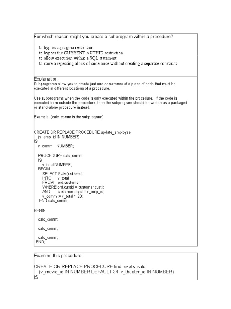 PLSQL Overview | PDF | Subroutine | Parameter (Computer Programming)
