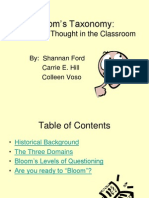 Bloom's Taxonomy:: A Guide To Thought in The Classroom