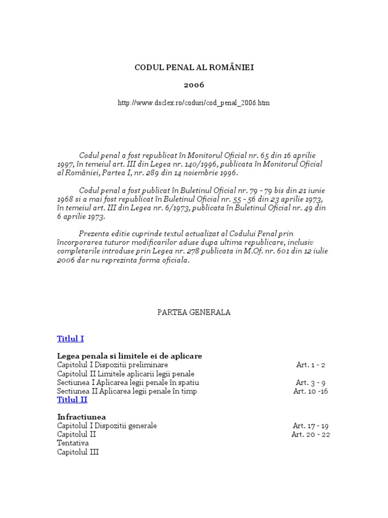 Codul Penal Al României | PDF