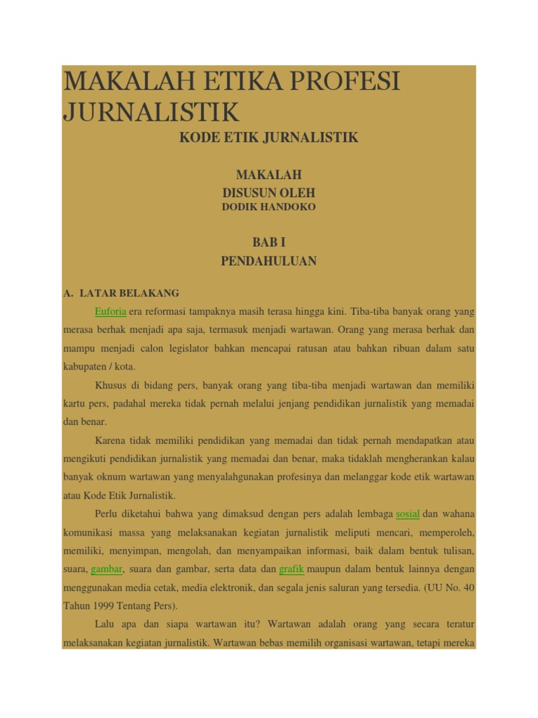 Makalah Etika Profesi Jurnalistik
