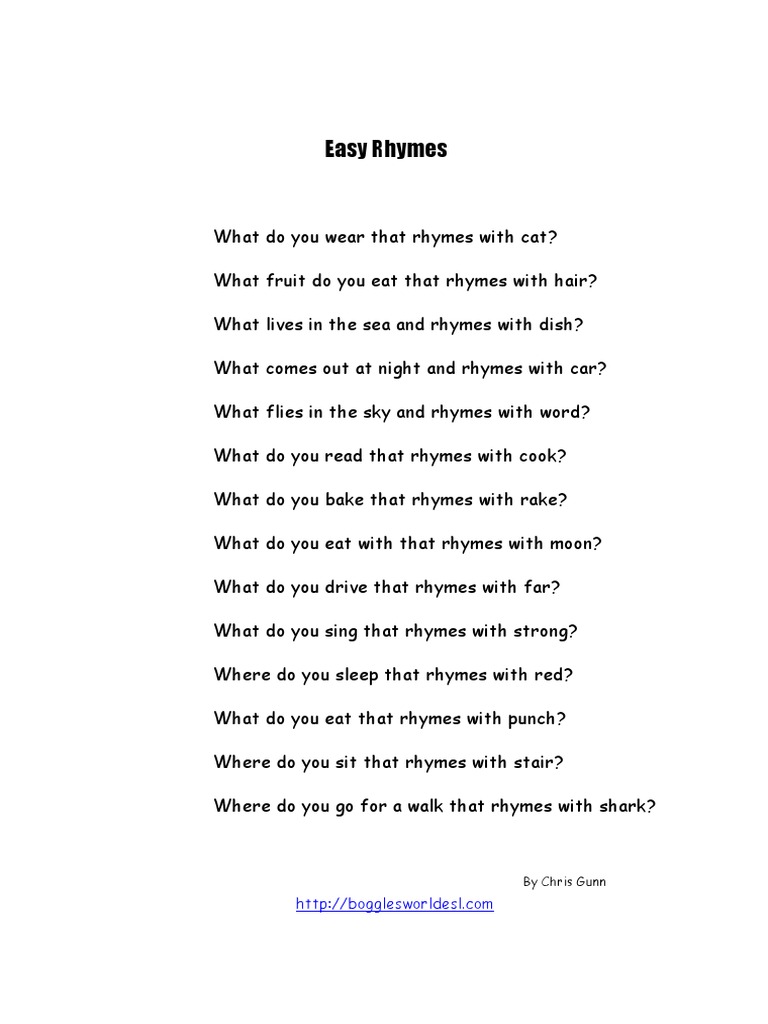 Easy Rhymes for Kids | PDF