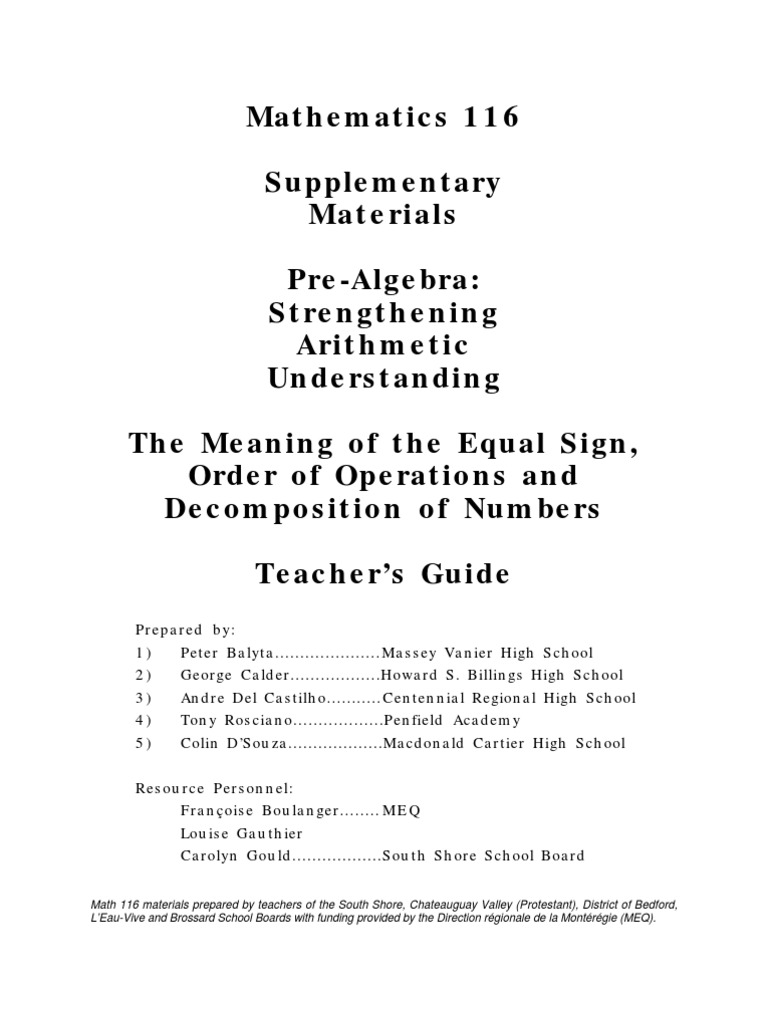 Pre-Algebra Teacher's Guide: Arithmetic Skills | PDF | Par (Score ...