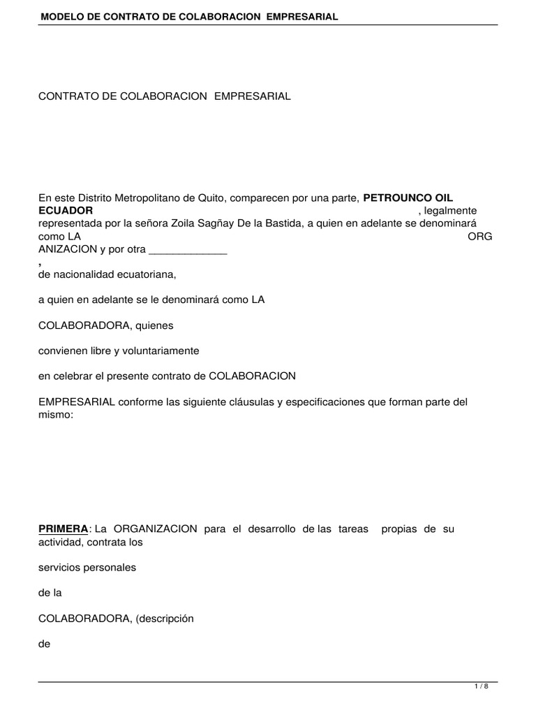 Modelo Contrato Colaboracion | PDF | Ecuador | Patentar