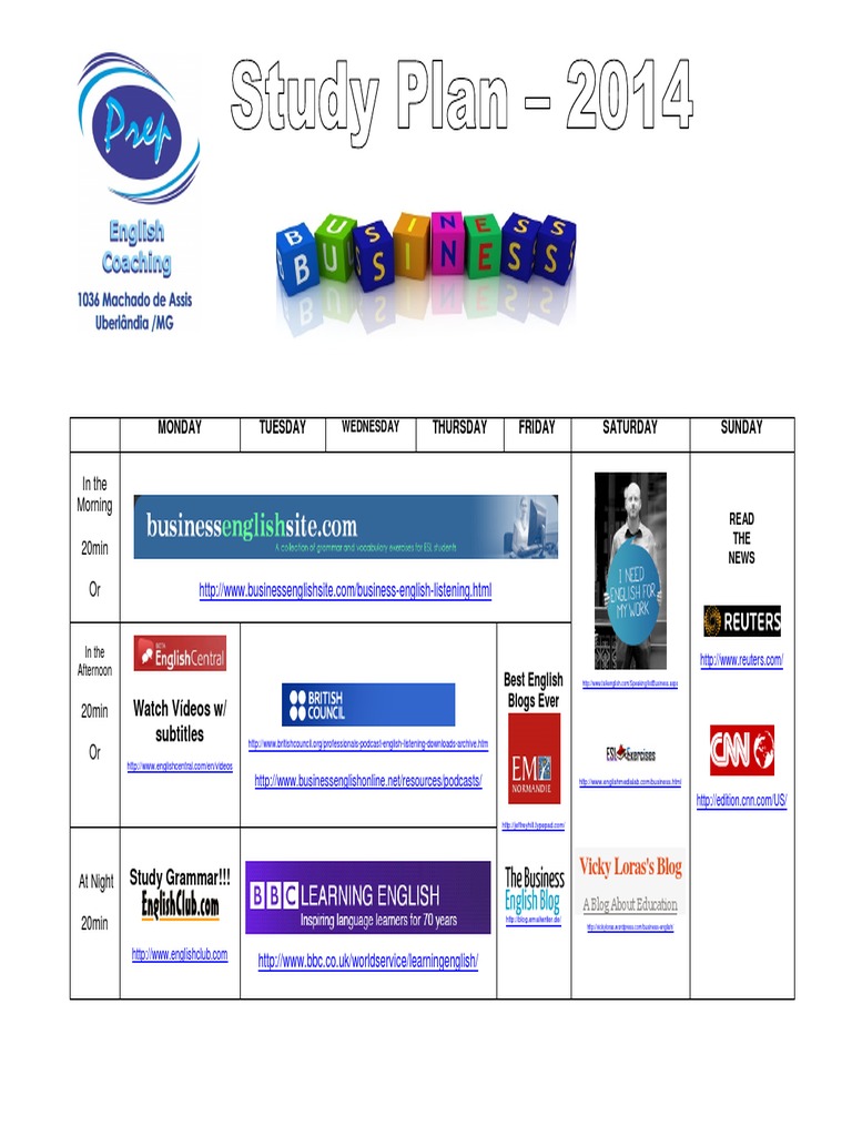 Weekly English Learning Schedule | PDF