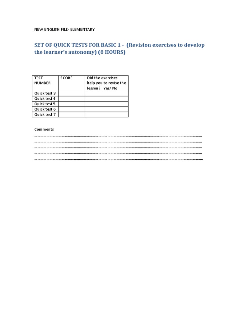 Quick Tests for English Learners | PDF | Teaching | Learning