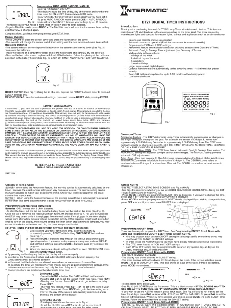 Intermatic DT27 Timer Manual | Daylight Saving Time | Clock