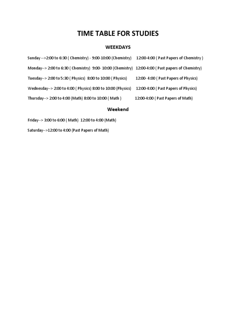 Weekly Study Timetable for Science | PDF
