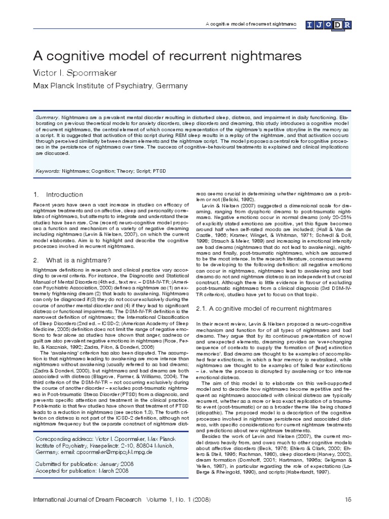 A Cognitive Model of Recurrent Nightmares | PDF | Nightmare ...