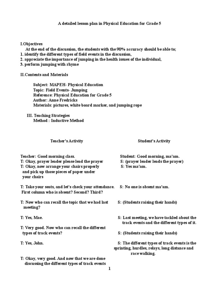 A Detailed Lesson Plan on Jumping in Physical Education Teaching High