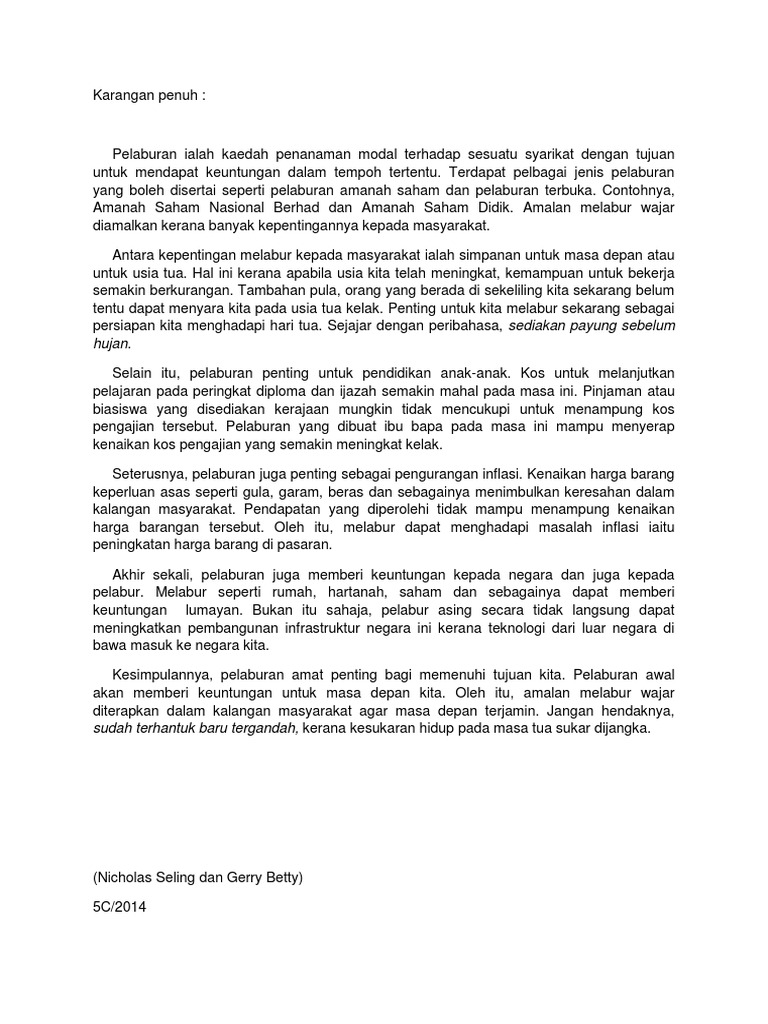 Karangan Penuh Kepentingan Pelaburan Kepada Masyarakat Pdf