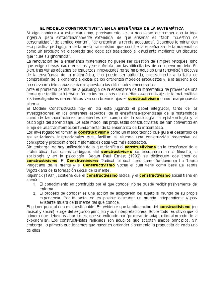 Modelo Constructivista en Matemáticas | PDF | Constructivismo ...
