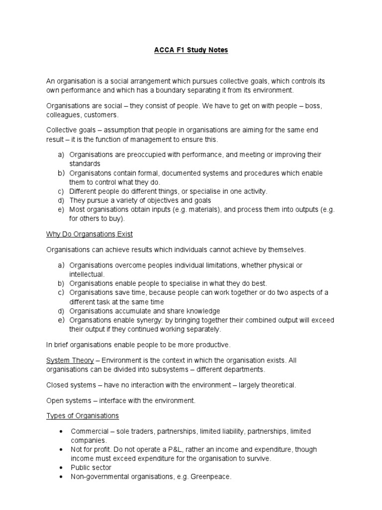 ACCA F1 Study Notes Overview | PDF | Career & Growth | Business
