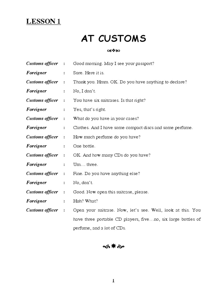 Customs Dialogue for Passengers | PDF | Customs | Smuggling