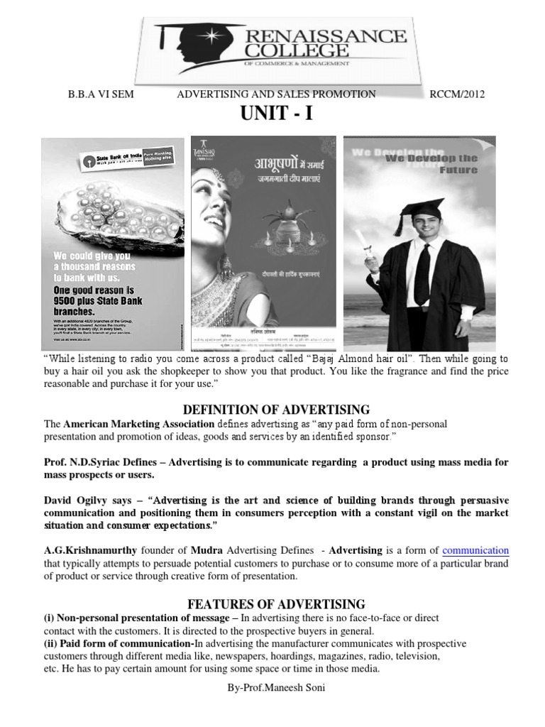 Advertising and Sales Promotion Overview | PDF | Advertising | Public ...