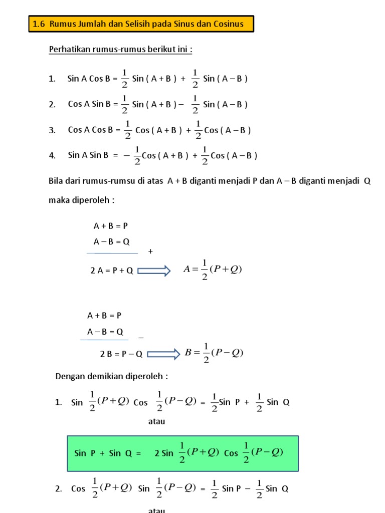 1.6 Rumus Jumlah Dan Selisih Pada Sinus Dan Cosinus