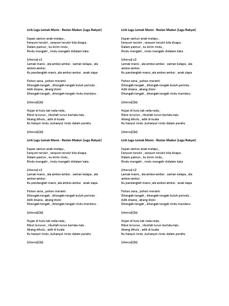 Lirik Lagu Lemak Manis | PDF